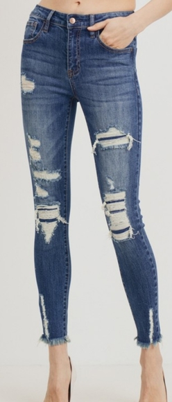 Denim - Distress ankle skinny jeans